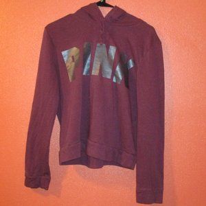 PINK Victoria Secret Woman Medium Red Gray Graphic Long Sleeve Pullover Hoodie